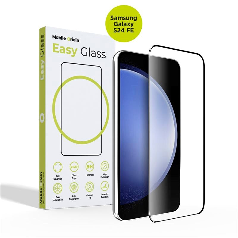 Samsung Galaxy S24 FE Mobile Origin EasyGlass Skjermbeskytter - Gjennomsiktig / Svart Kant