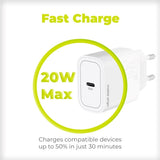 Mobile Origin PD (Power Delivery) 20W Vegglader med USB-C - Hvit