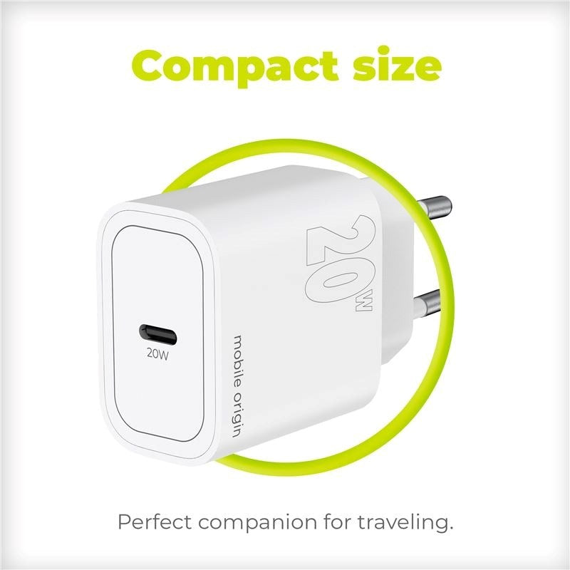 Mobile Origin PD (Power Delivery) 20W Vegglader med USB-C - Hvit