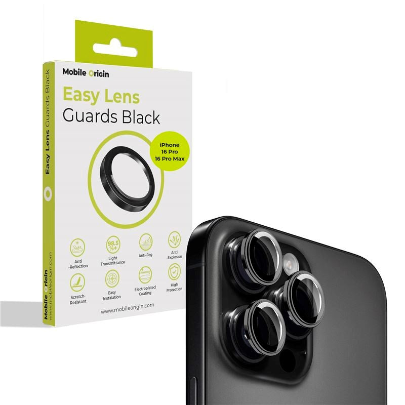 iPhone 16 Pro / 16 Pro Max Mobile Origin Easy Lens Guard -Kameralinsebeskytter - Svart