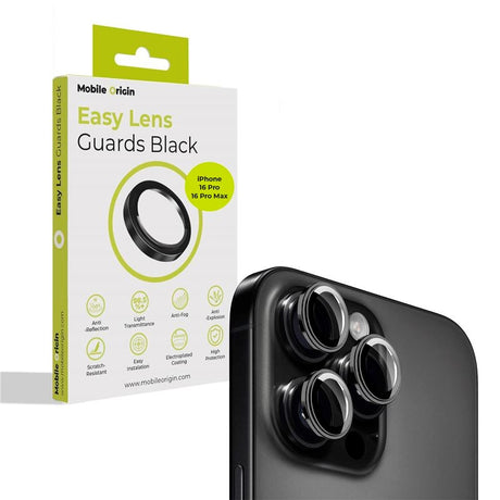 iPhone 16 Pro / 16 Pro Max Mobile Origin Easy Lens Guard -Kameralinsebeskytter - Svart