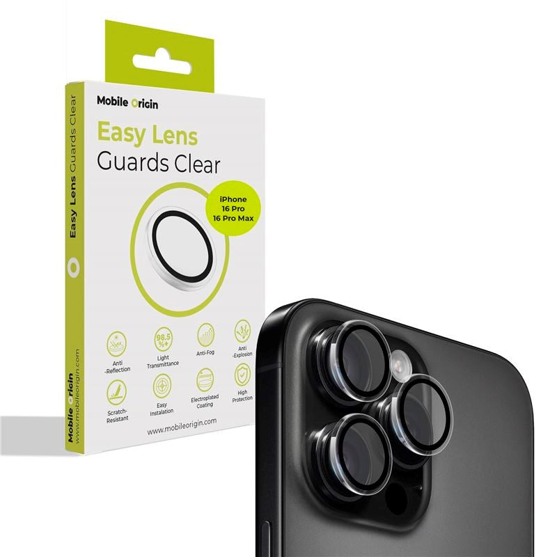 iPhone 16 Pro / 16 Pro Max Mobile Origin Easy Lens Guard - Kameralinsebeskytter - Gjennomsiktig