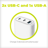 Mobile Origin GaN 40W Vegglader med USB-A + 2 USB-C Porter - Hvid