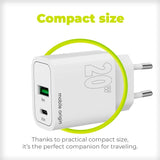 Mobile Origin MO12 20W Vegglader m. 1x USB-A & 1x USB-C - Hvit