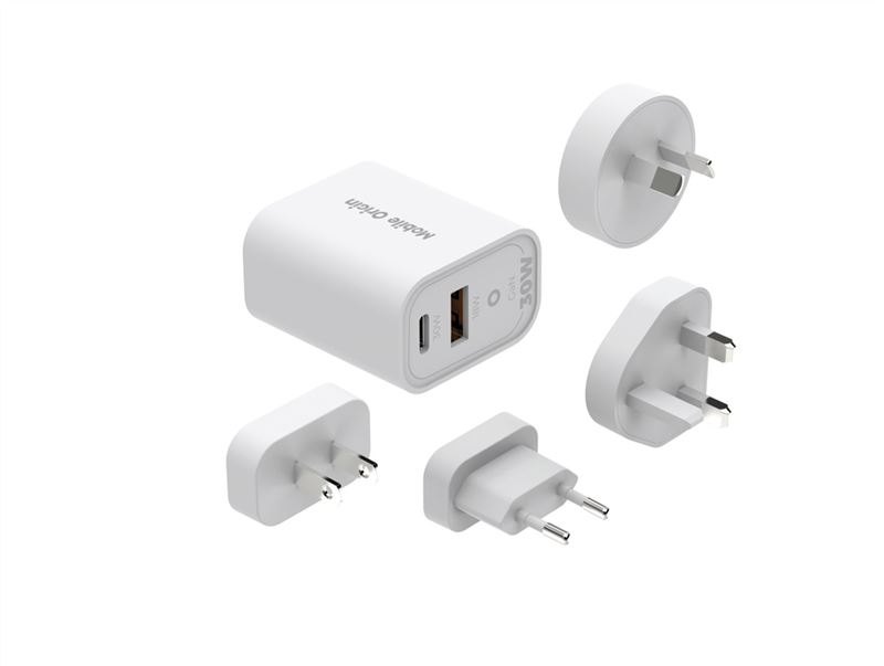 Mobile Origin GaN 30W Reiselader - EU, USA, UK, AUS - Hvit