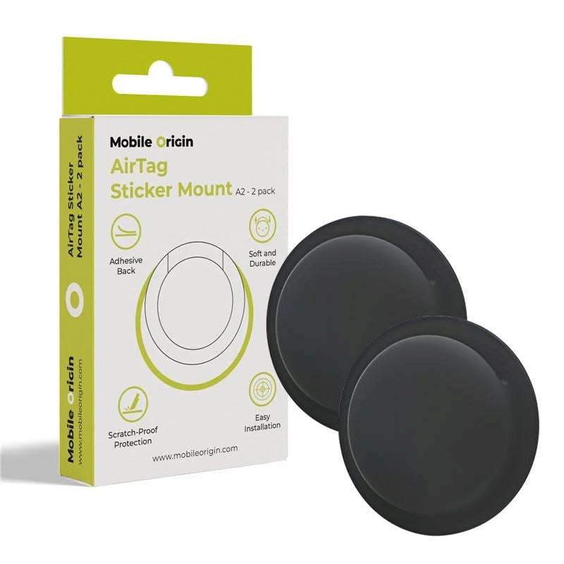 Mobile Origin Silikon AirTag 1. & 2. Gen.-Holder med Selvklebende Bakside – 2 stk. - Svart