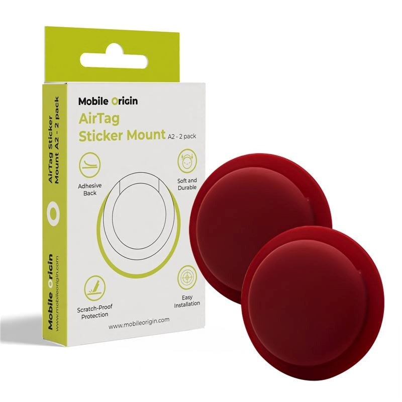 Mobile Origin Silikon AirTag 1. & 2. Gen.-Holder med Selvklebende Bakside – 2 stk. - Rød