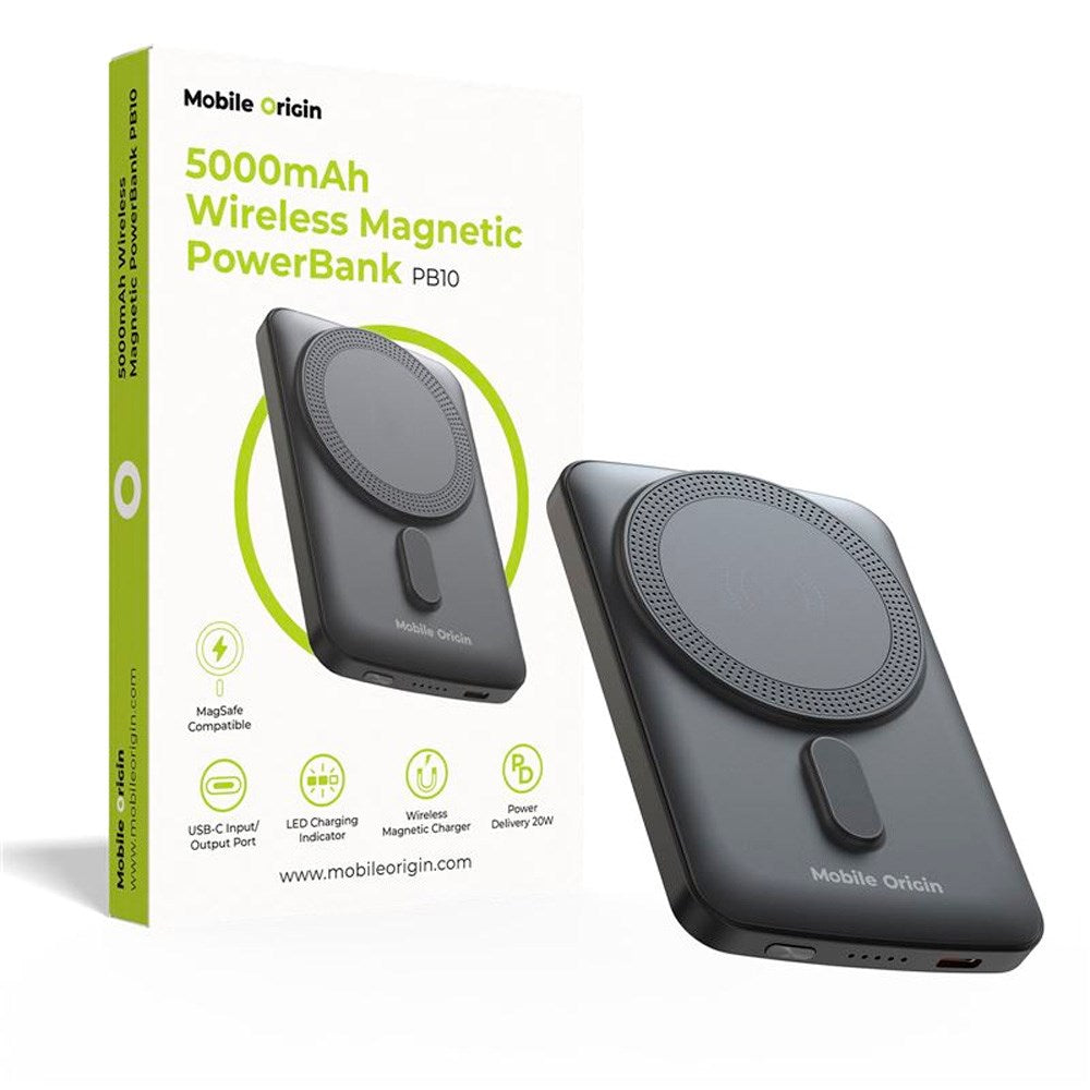 Mobile Origin 20W Powerbank 5000 mAh med LED-Skjerm - USB-C-Kontakt - Grå