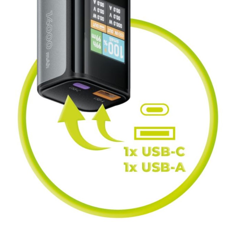 Mobile Origin 100W PowerBank m. Display - 14.000 mAh - Grå