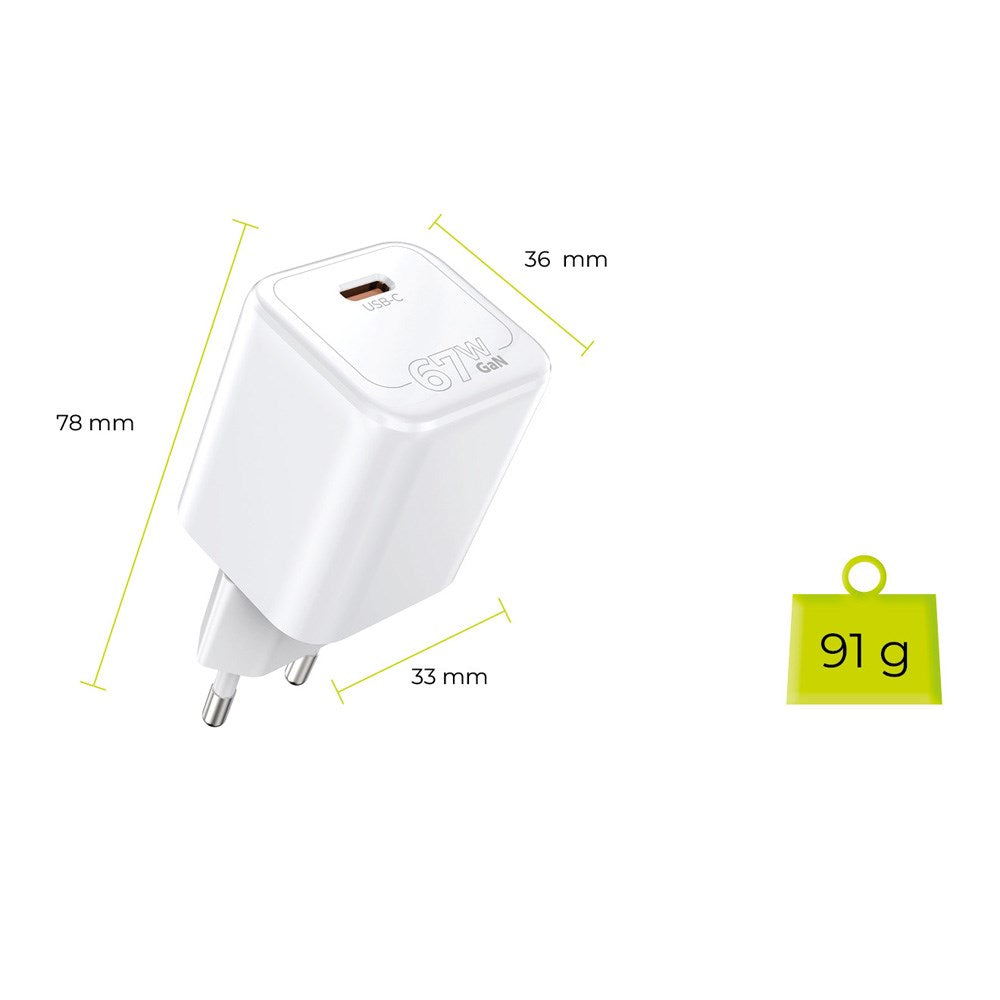 Mobile Origin GaN 67W Vegglader m. 1 x USB-C – Hvit
