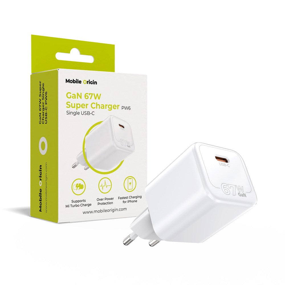 Mobile Origin GaN 67W Vegglader m. 1 x USB-C – Hvit