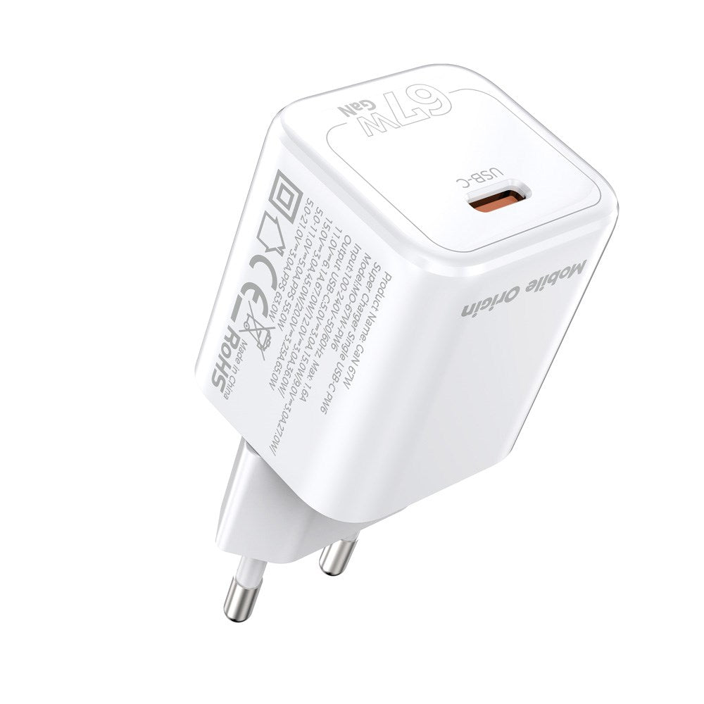 Mobile Origin GaN 67W Vegglader m. 1 x USB-C – Hvit