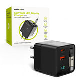 Mobile Origin Display Vegglader m. 1 x USB-A / 1 x USB-C / 1 x Uttrekkbart USB-C Kabel - 65W - Svart