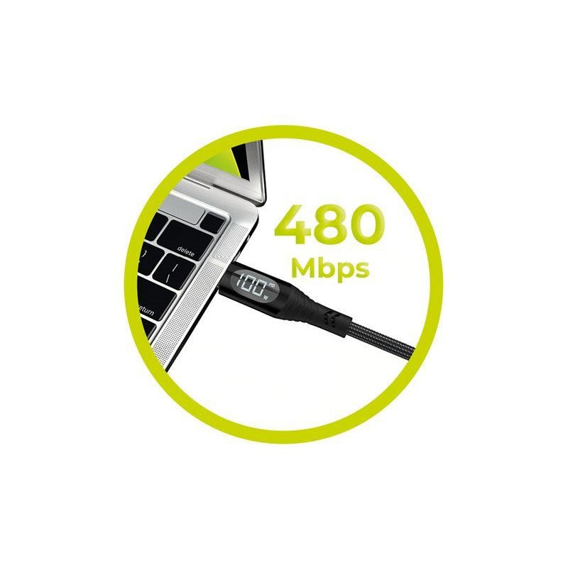 Mobile Origin 100W USB-C til USB-C Kabel med Skjerm - 1,5 m - Svart
