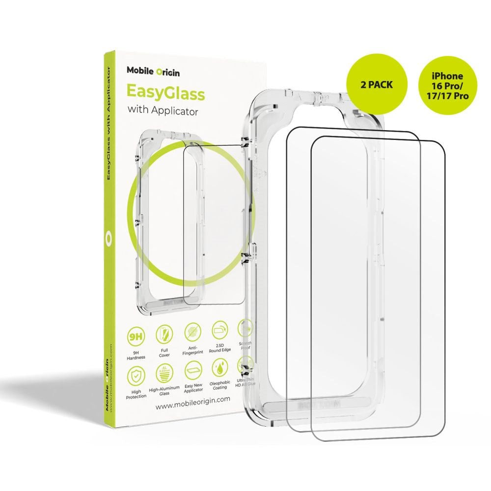 iPhone 17 / 17 Pro / 16 Pro Mobile Origin EasyGlass Skjermbeskyttelsesglass - 2 stk. - Gjennomsiktig
