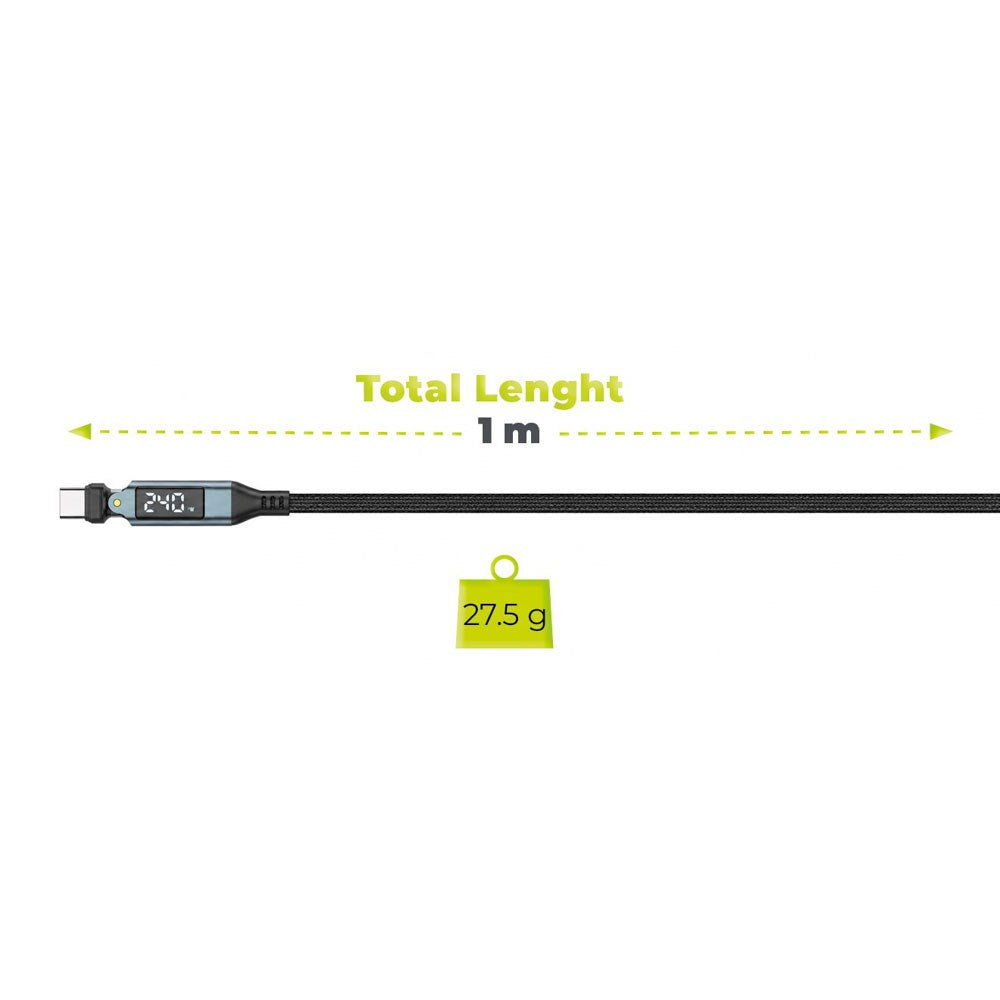 Mobile Origin 240W Display 540° Roterbar USB-C til USB-C Kabel - 1m - Svart