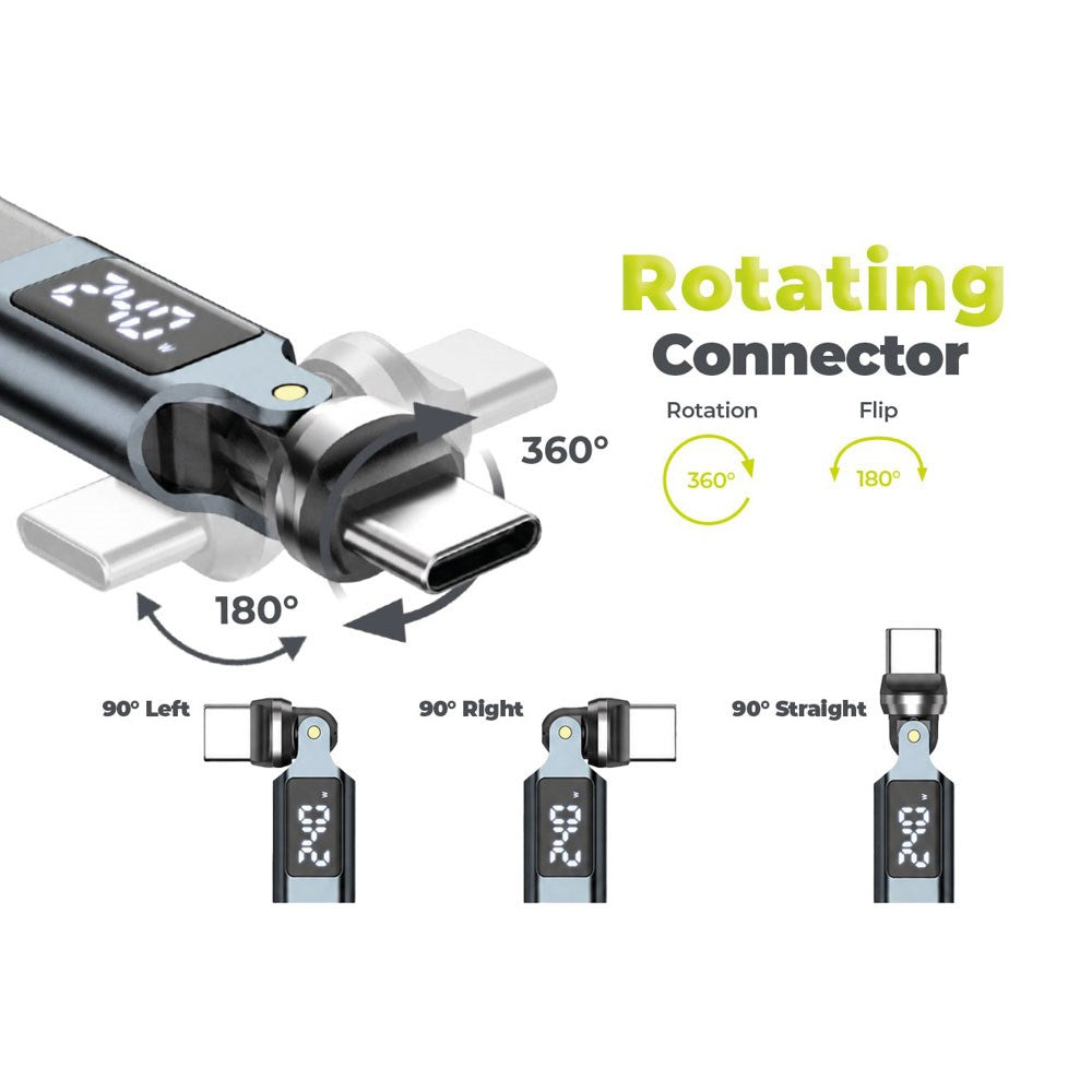 Mobile Origin 240W Display 540° Roterbar USB-C til USB-C Kabel - 1.8m - Svart