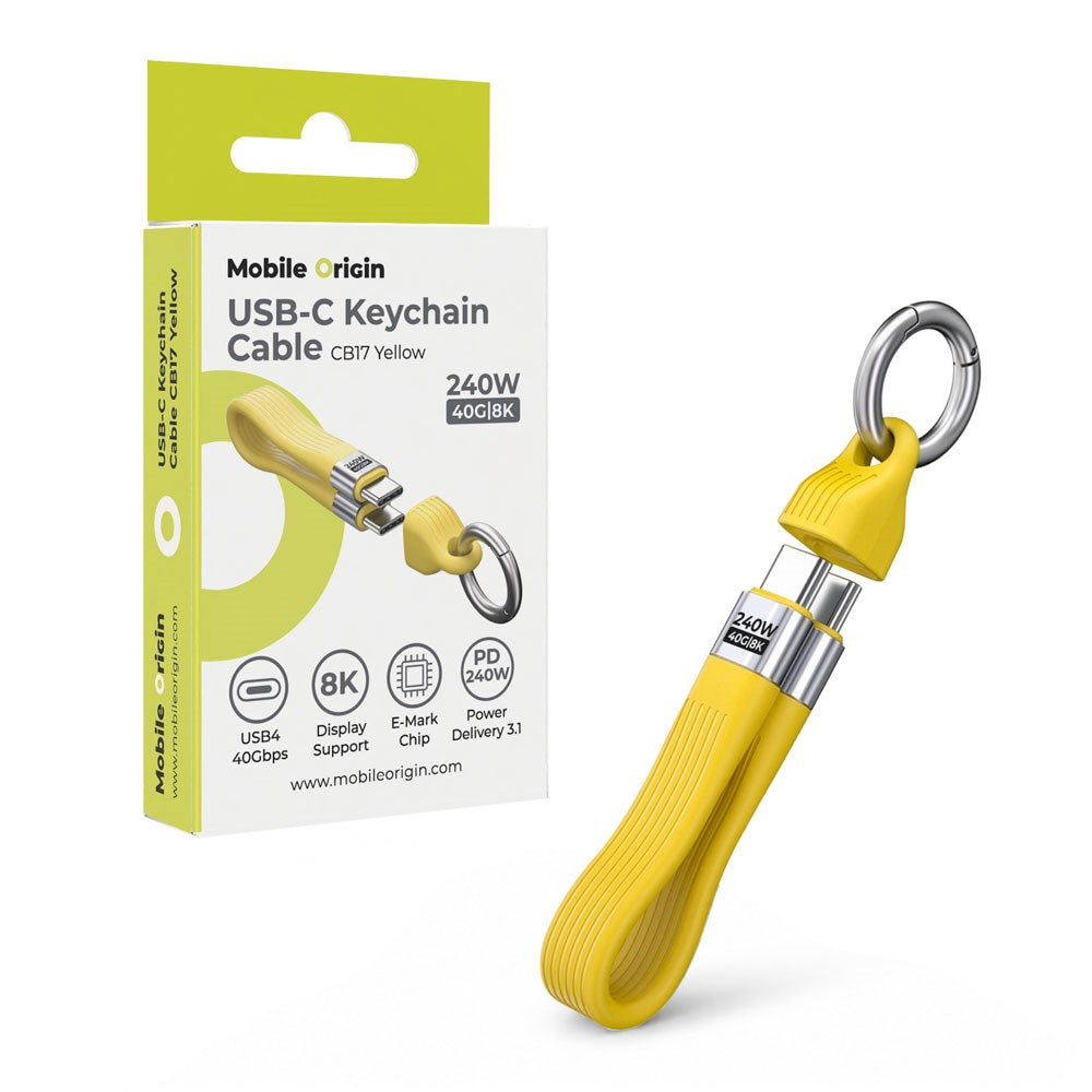 Mobile Origin 240W USB-C til USB-C Nøkkelringkabel - 13cm - Gul