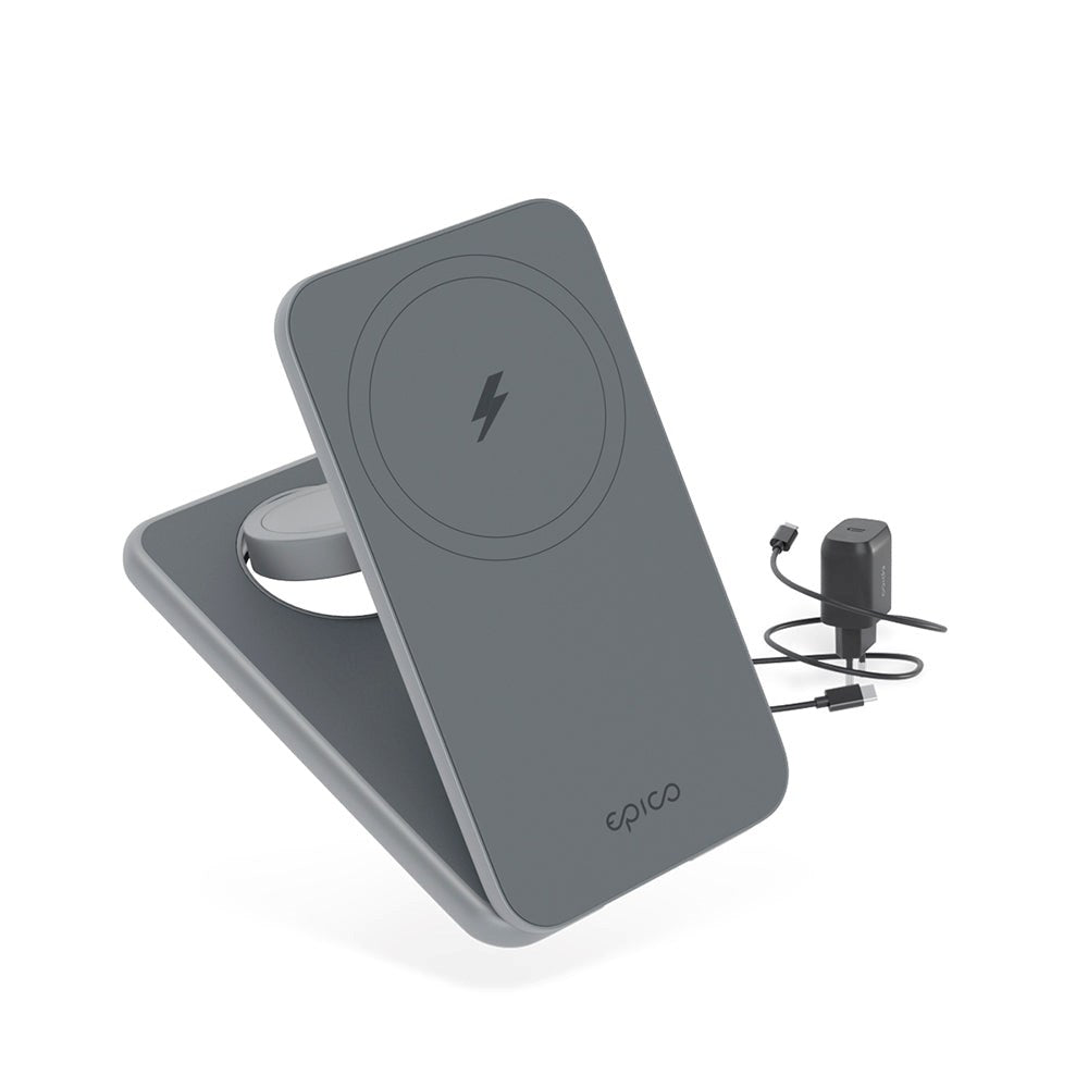 Epico Mag+ Lader Stativ - 3-i-1 Trådløs Lader - MagSafe Kompatibel - Space Grey