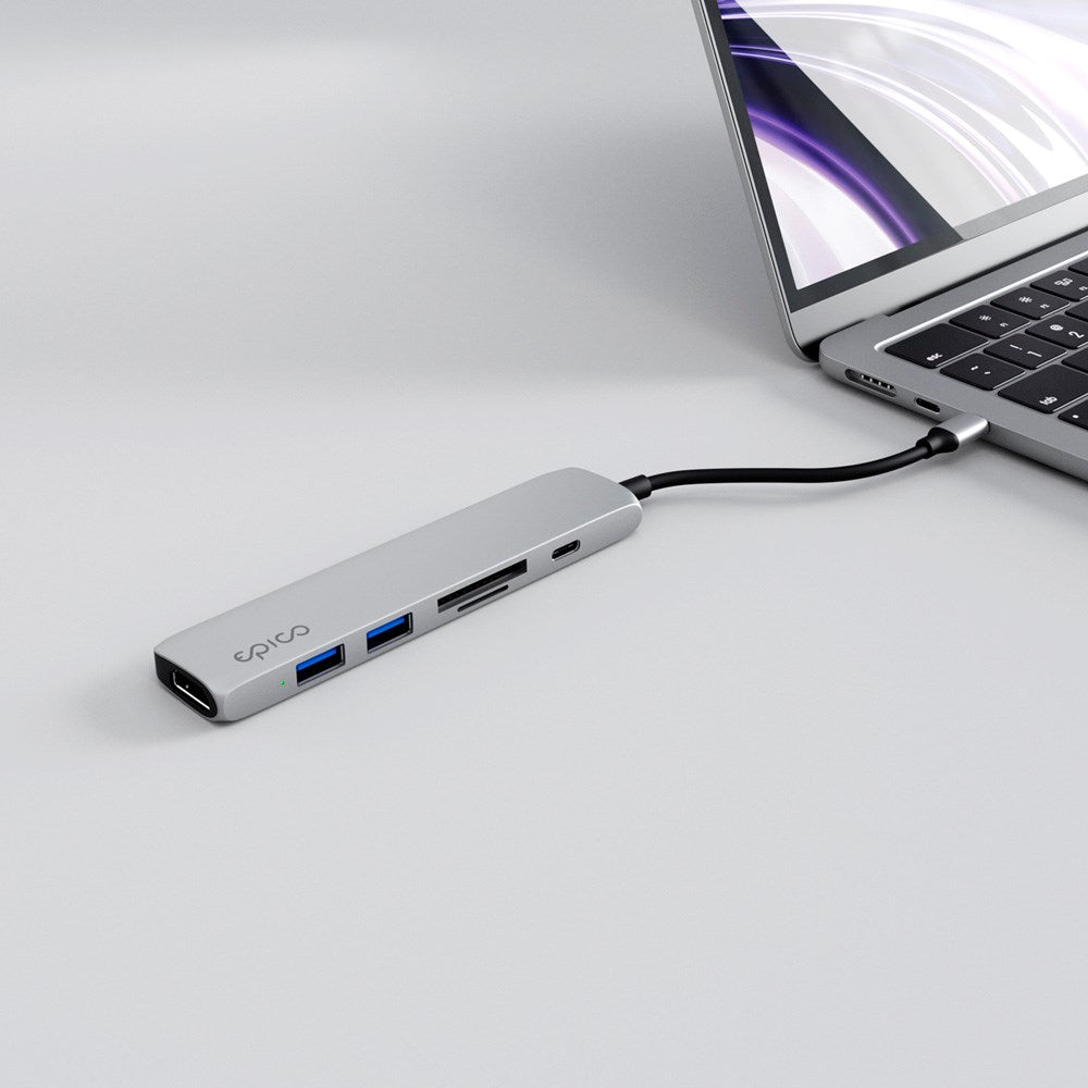 Epico 6-i-1 USB-C Adapter – Aluminium Design med 8K Oppløsning - Silver
