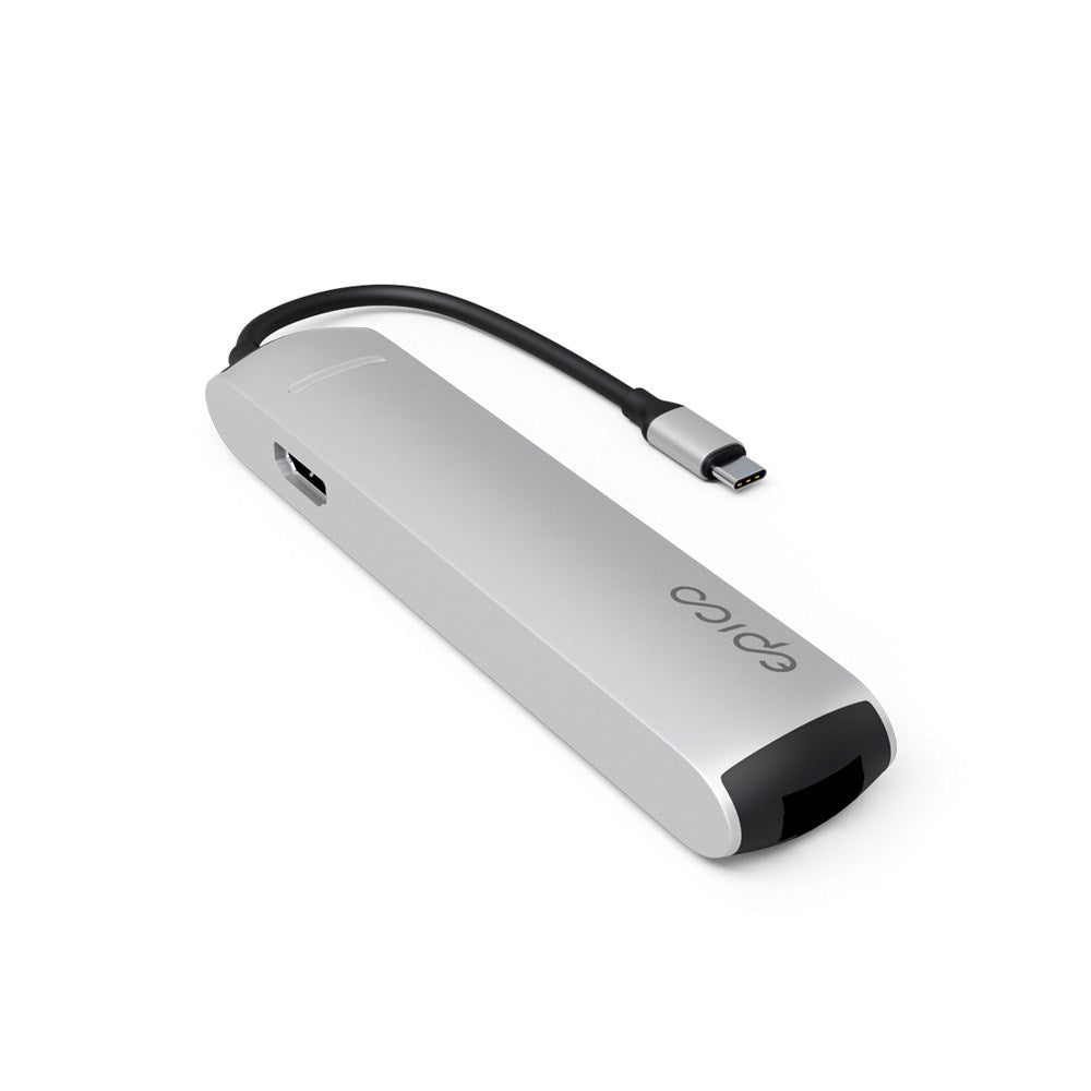 Epico 6-i-1 USB-C Adapter – Slankt Design med 8K Oppløsning - Sølv