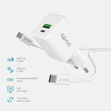 Epico UltraBoost GaN 20W Vegglader m. 1.2m USB-C til USB-C Kabel - 1x USB-C / 1x USB-A - Hvit