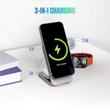 Spello ForceBase Sammenleggbar 3-i-1 Trådløs Qi2 Lader 15W - MagSafe Kompatibel - Sølv