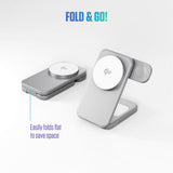Spello ForceBase Sammenleggbar 3-i-1 Trådløs Qi2 Lader 15W - MagSafe Kompatibel - Sølv