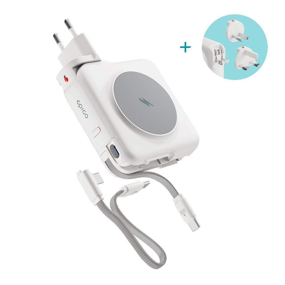 Epico UltraPack Mag+ 3-i-1 Reise PowerBank 10.000 mAh - MagSafe Kompatibel - Hvit