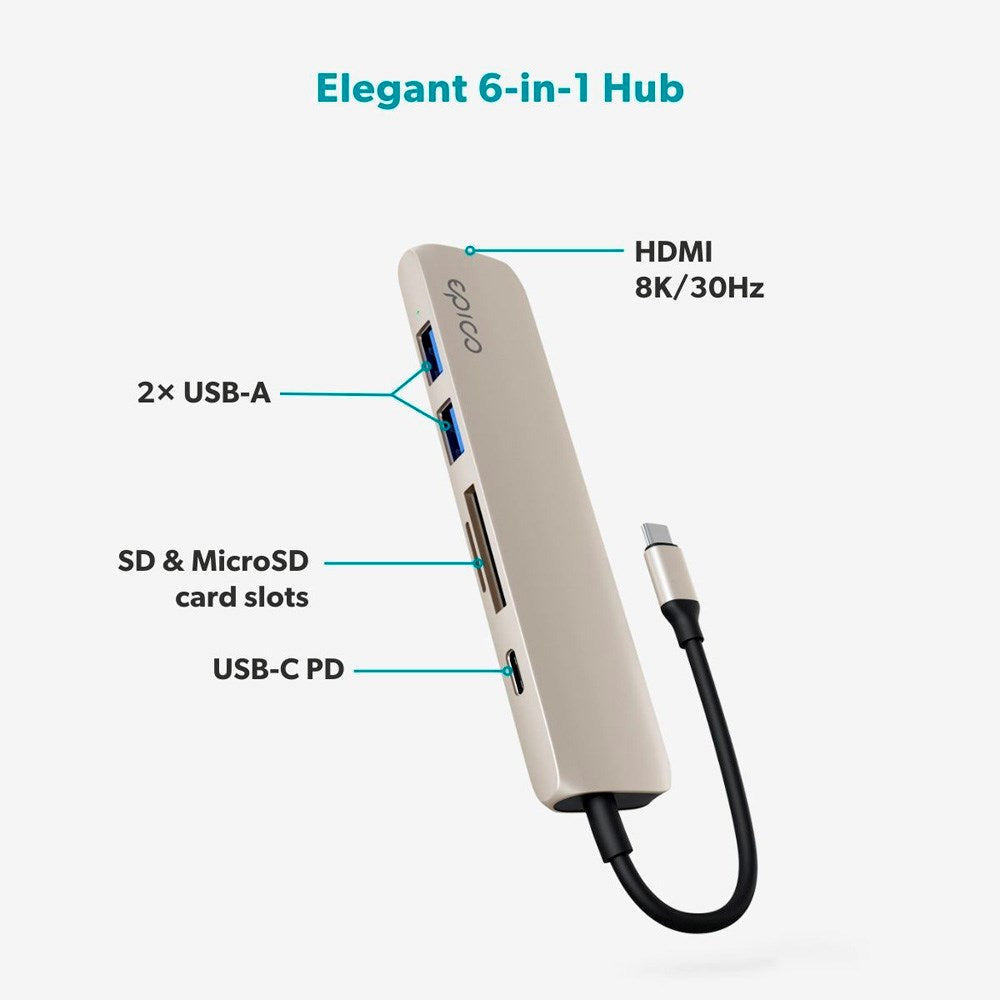 Epico 6-i-1 Aluminium Hub 8K - Starlight