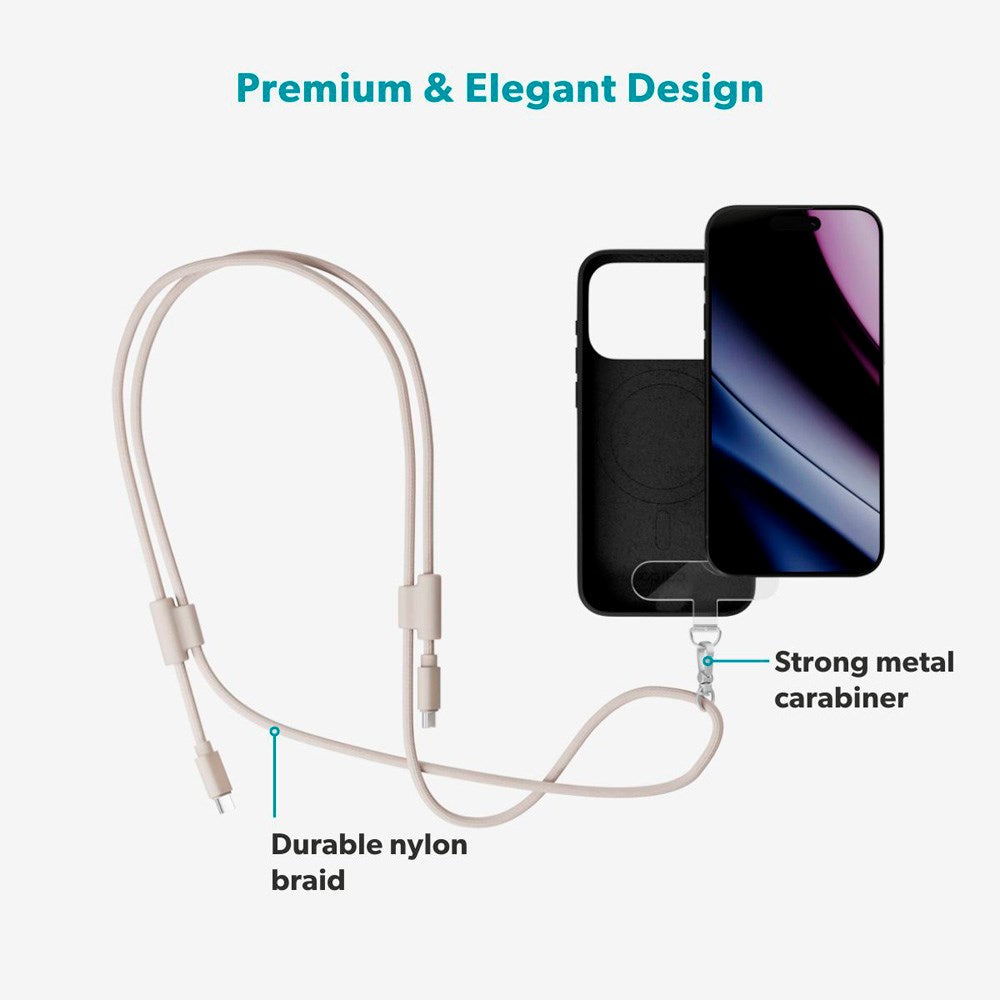 Epico 2-i-1 Mobilstropp m. Integrert USB-C til USB-C Kabel - Beige