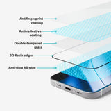 iPhone 16 / 15 / 14 Pro Epico AntiReflective Glass 3D Skjermbeskyttelsesglass m. Monteringsramme - Gjennomsiktig