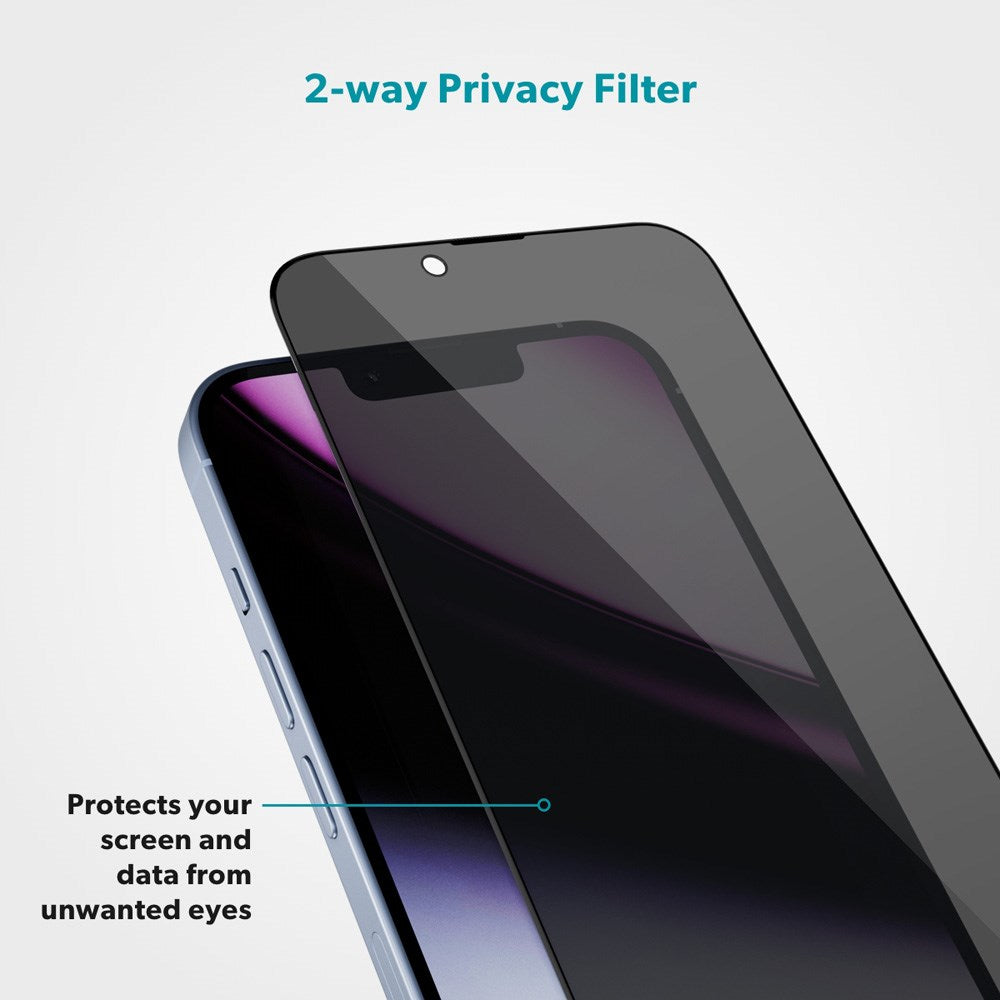 iPhone 16 Plus / 15 Plus / 14 Pro Max Epico Privacy Glass 3D Skjermbeskyttelsesglass m. Monteringsramme - Gjennomsiktig