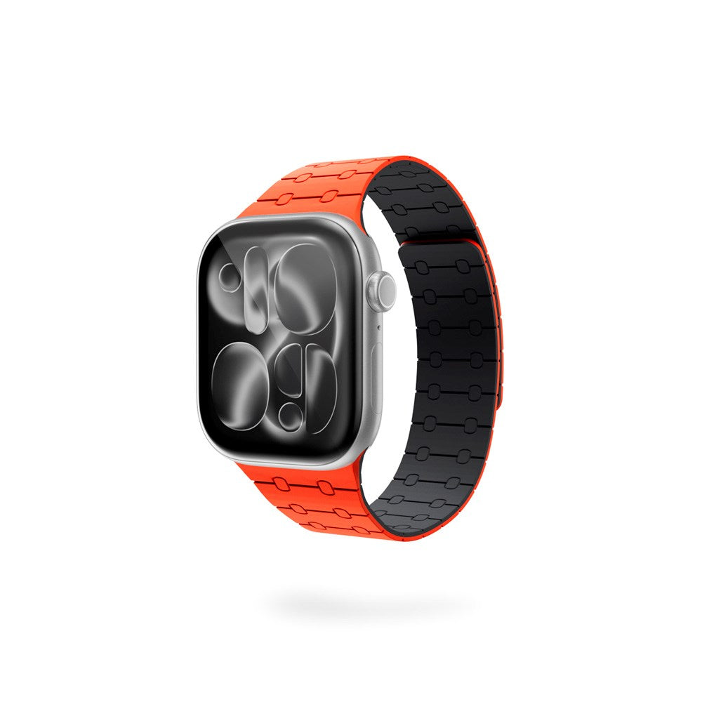 Apple Watch (42/44/SE/45/46/49) Epico Magnetic+ Silikone Klokkereim - Oransje / Svart
