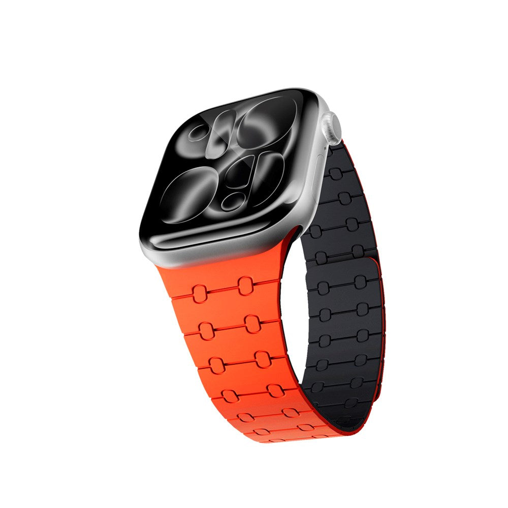 Apple Watch (42/44/SE/45/46/49) Epico Magnetic+ Silikone Klokkereim - Oransje / Svart