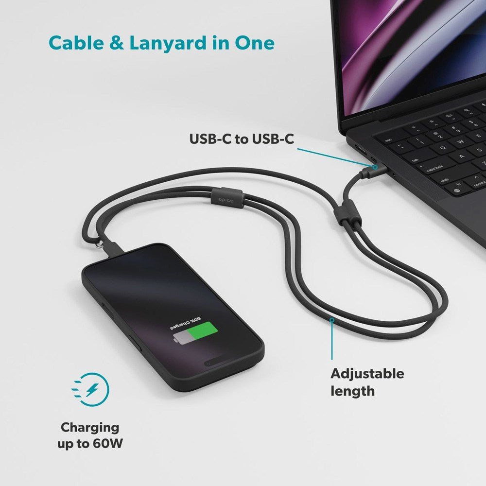 Epico Mobilstropp med Innebygd 60W USB-C til USB-C-Kabel – Svart