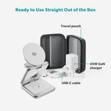 Epico UltraBase EF60 3-i-1 Fold Metal Mag+ Trådløs Lader - 25W - Qi2 / MagSafe Kompatibel - Sølv