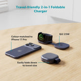 Epico UltraBase Kompakt Trådløs Lader 25W for Smarttelefon / Apple Watch - MagSafe / Qi2 Kompatibel - Mørkeblå