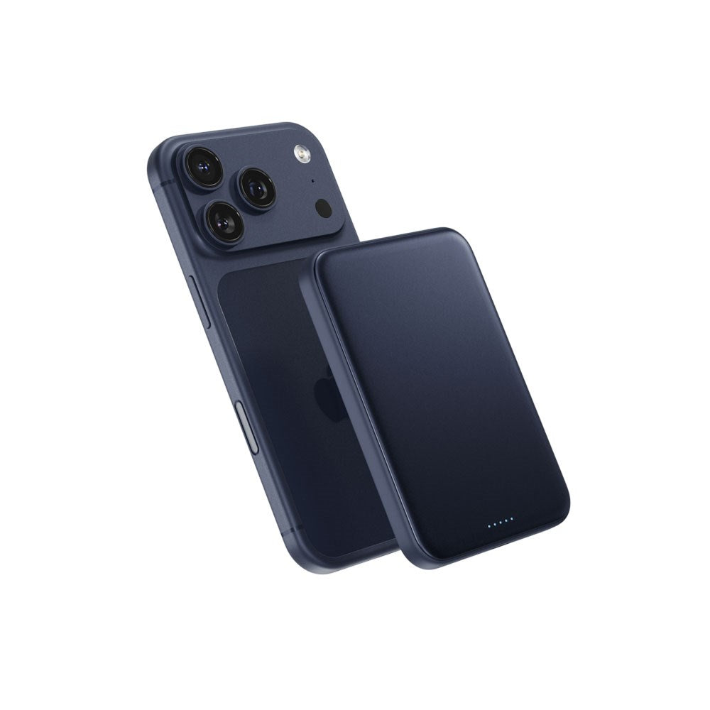Epico UltraPack EM55 Slim Alu Mag+ Trådløs PowerBank - 25W & 5000 mAh - Qi2 / MagSafe Kompatibel - Blå