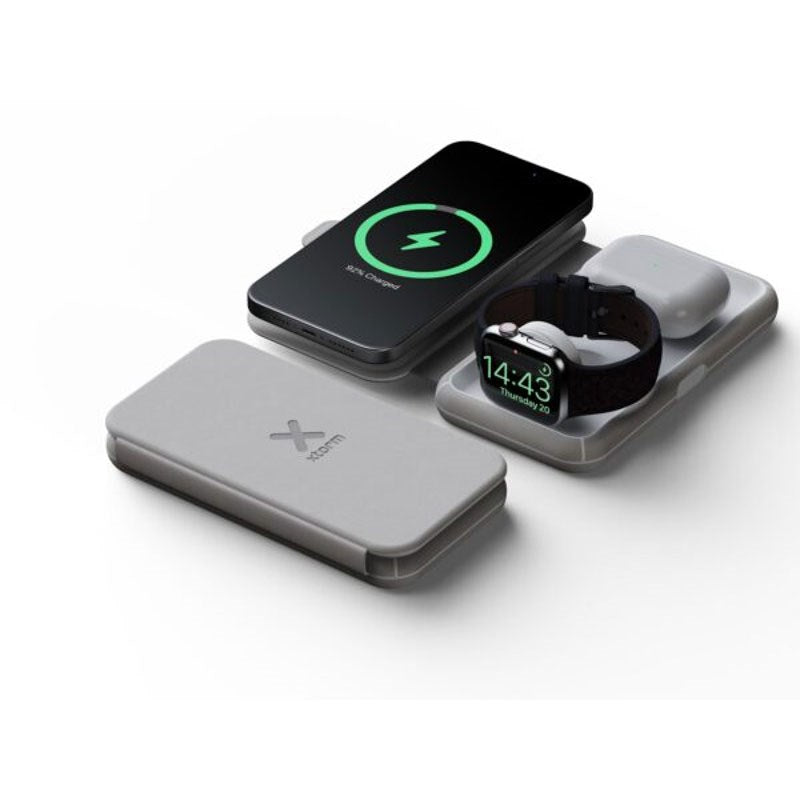 Xtorm 3-i-1 Sammenleggbar Trådløs Reise­lader 15W – MagSafe Kompatibel - Hvit