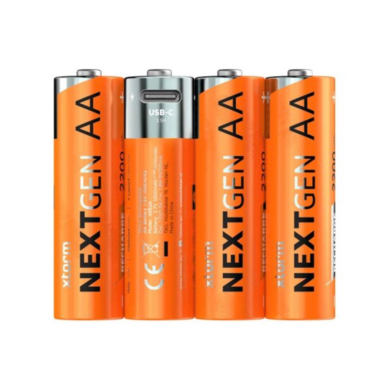 Xtorm NextGen Oppladbare USB-C AA-Batterier - 4 stk - Oransje