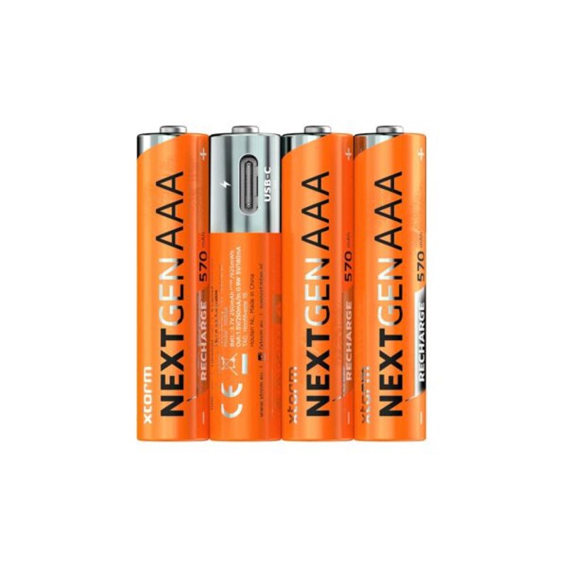 Xtorm NextGen Oppladbare USB-C AAA-Batterier - 4 stk - Oransje