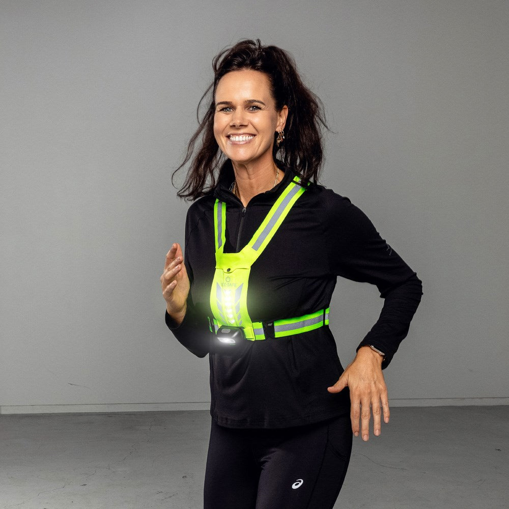 Bee-Safe Løpevest m. LED & Mobillomme - Gul