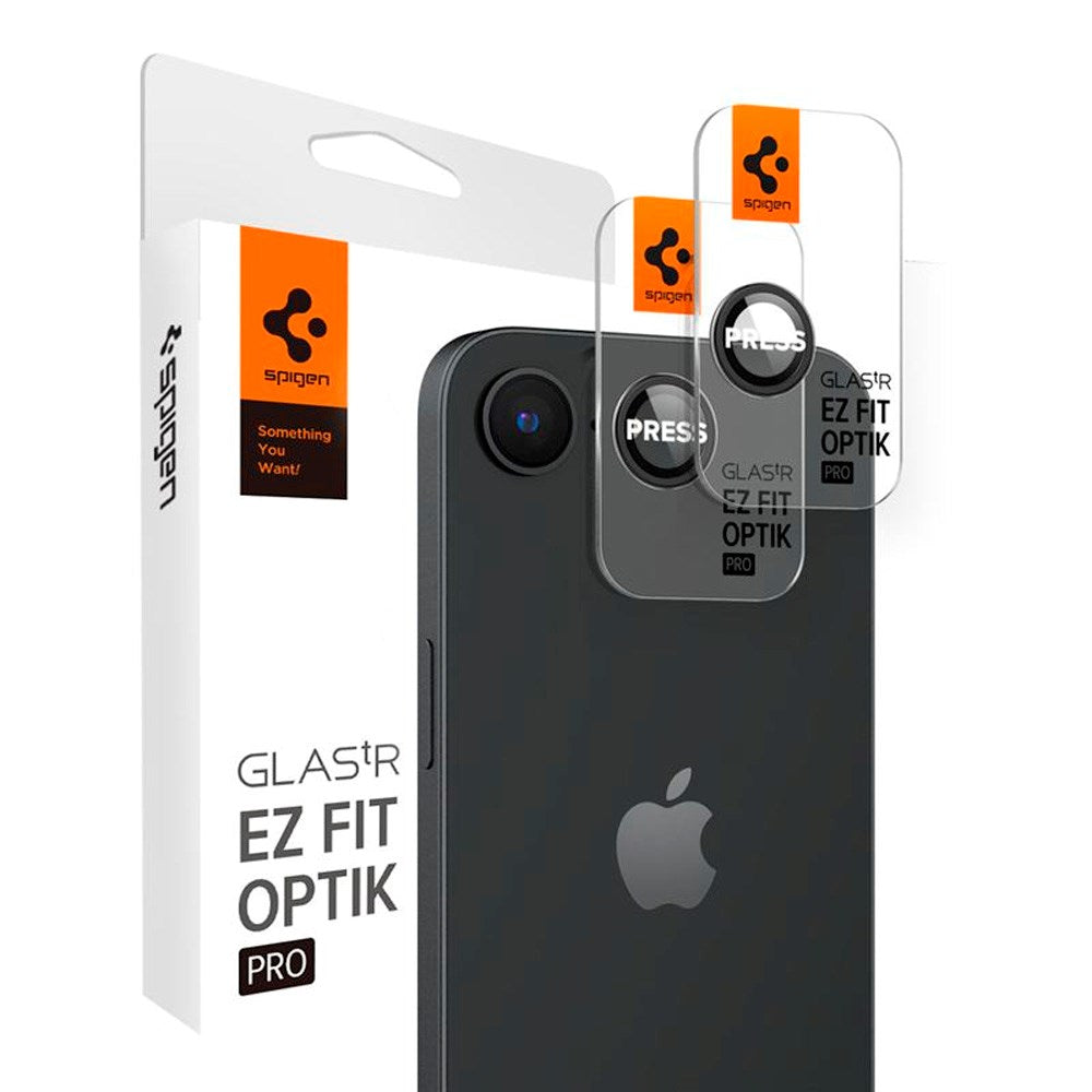 iPhone 17e / 16e Spigen EZ Fit. tR Optik Pro Kameralinsebeskyttelse - 2 Stk. - Gjennomsiktig / Svart