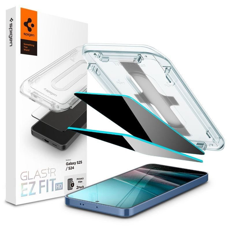 Samsung Galaxy S25 / S24 Spigen Glass tR EZ Fit HD Skjermbeskyttelsesglass - Privacy - 2 stk - Gjennomsiktig