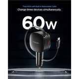 Spigen Essential Billader 60W med innebygd USB-C-Kabel & 1 x USB-C 1 x USB-A - Svart