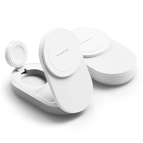 Ringke 3-i-1 Qi2 Foldbar Trådløs Lader – 25W – MagSafe Kompatibel – Hvit