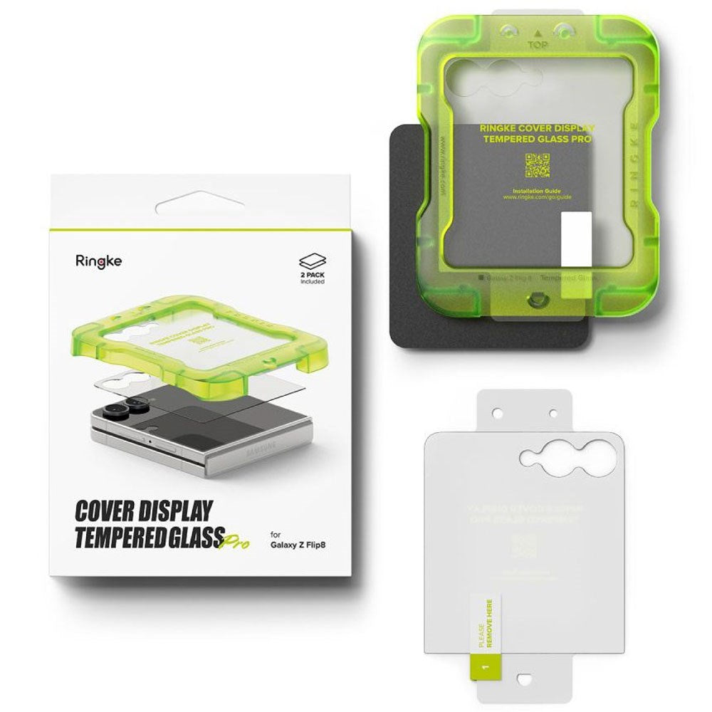 Samsung Galaxy Z Flip8 Ringke Cover Display Easy Slide Beskyttelsesglass m. Monteringsramme - 2 stk - Gjennomsiktig