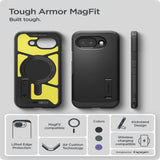 Google Pixel 10a Spigen Tough Armor Hybrid Deksel m. Stativfunksjon - MagSafe Kompatibel - Svart
