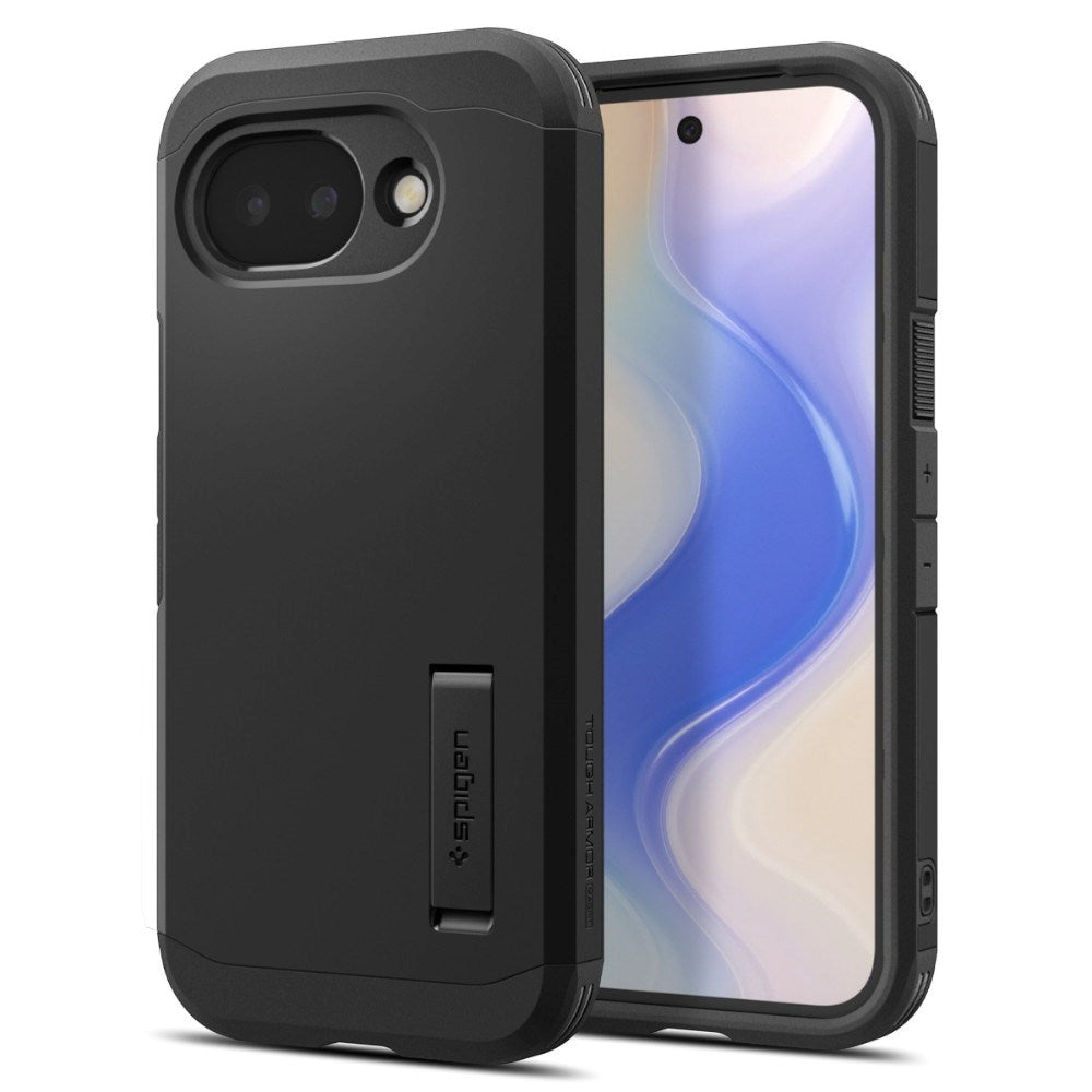 Google Pixel 10a Spigen Tough Armor Hybrid Deksel m. Stativfunksjon - MagSafe Kompatibel - Svart
